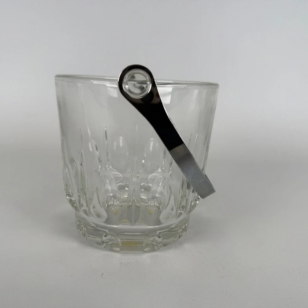 Rogaska Crystal Ice Bucket with Silver Handle Thumbprint Cut Made in Italy I10